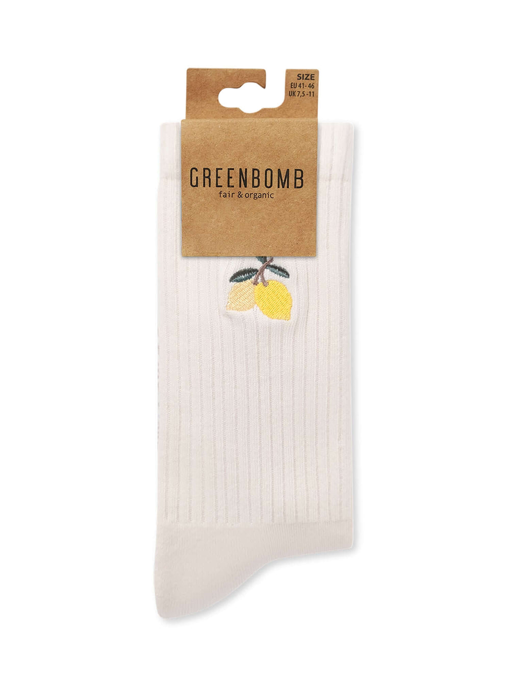 Tennis Socken Lemon Ecru von Greenbomb, Vorderansicht mit Banderole