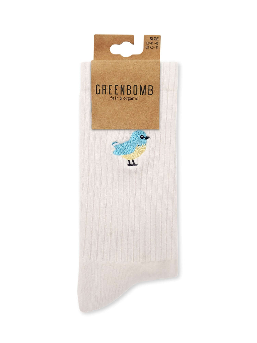 Tennis Socken Singing Bird Ecru von Greenbomb, Vorderansicht mit Banderole