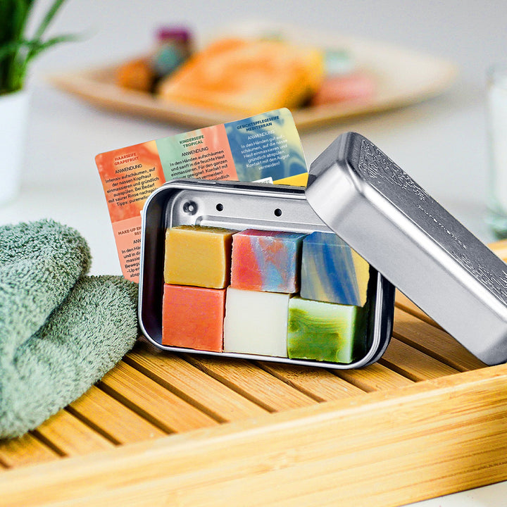 Testbox Seifenminis von puremetics, handgemachte Mini-Naturseifen zum Ausprobieren