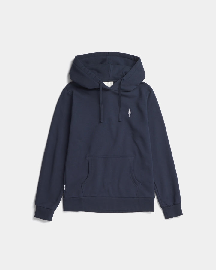 Dunkelblauer Damen-Hoodie von NIKIN mit gesticktem Baum, Freisteller