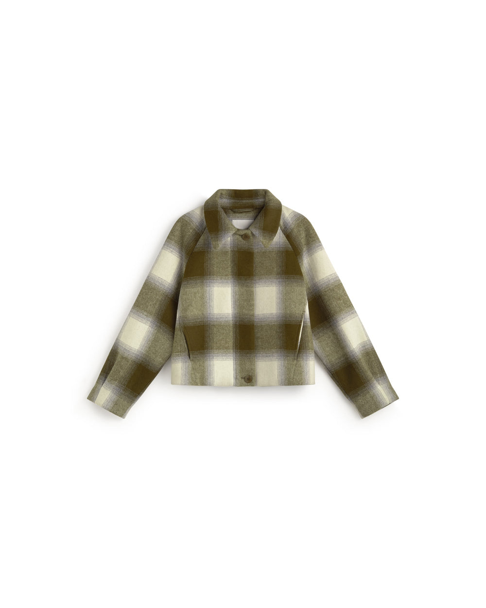 Wolljacke Daria Green Checks von Thinking MU freigestellt